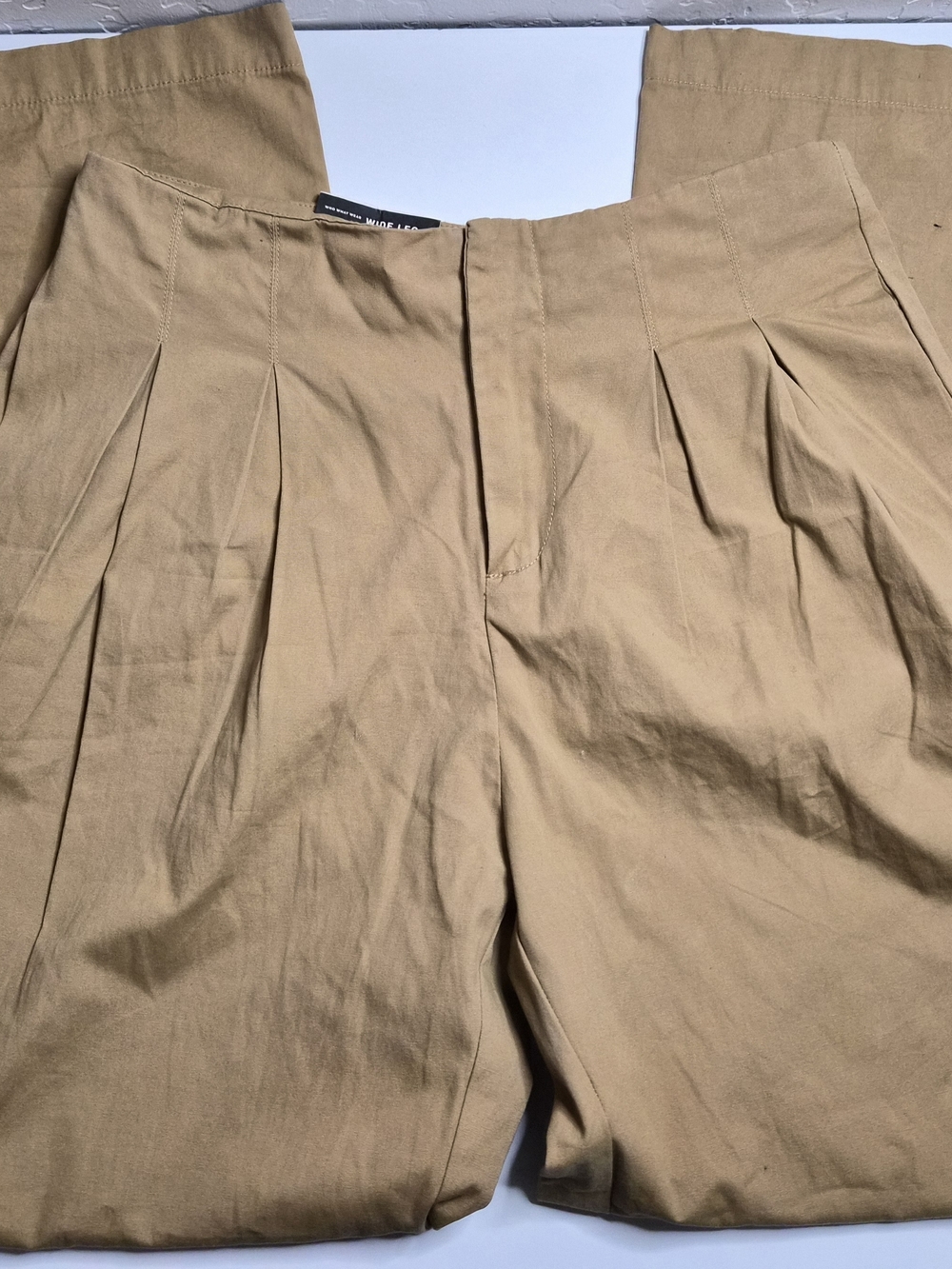 Who What Wear Wide-Leg High-Rise Pleated Khaki #0062